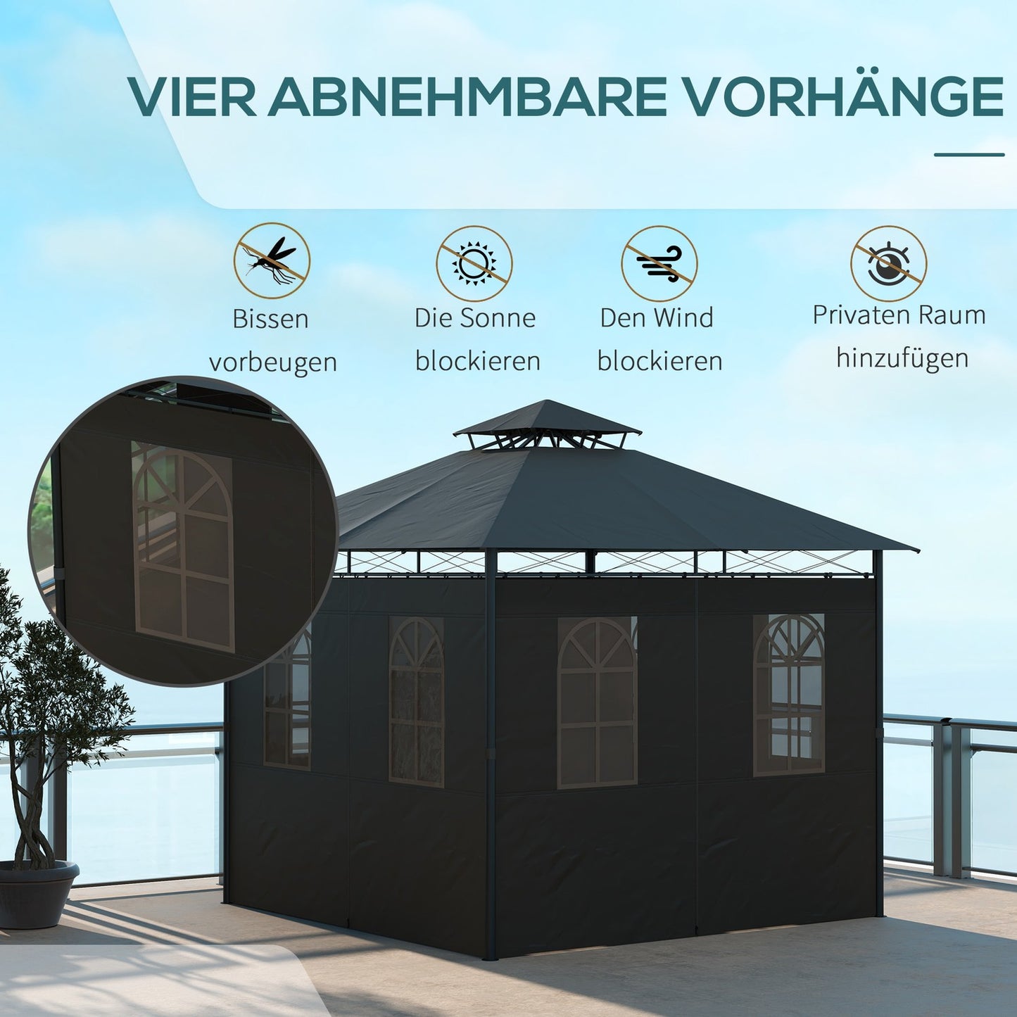 Garden pavilion tent, approx. 3x3m, dark grey, weatherproof