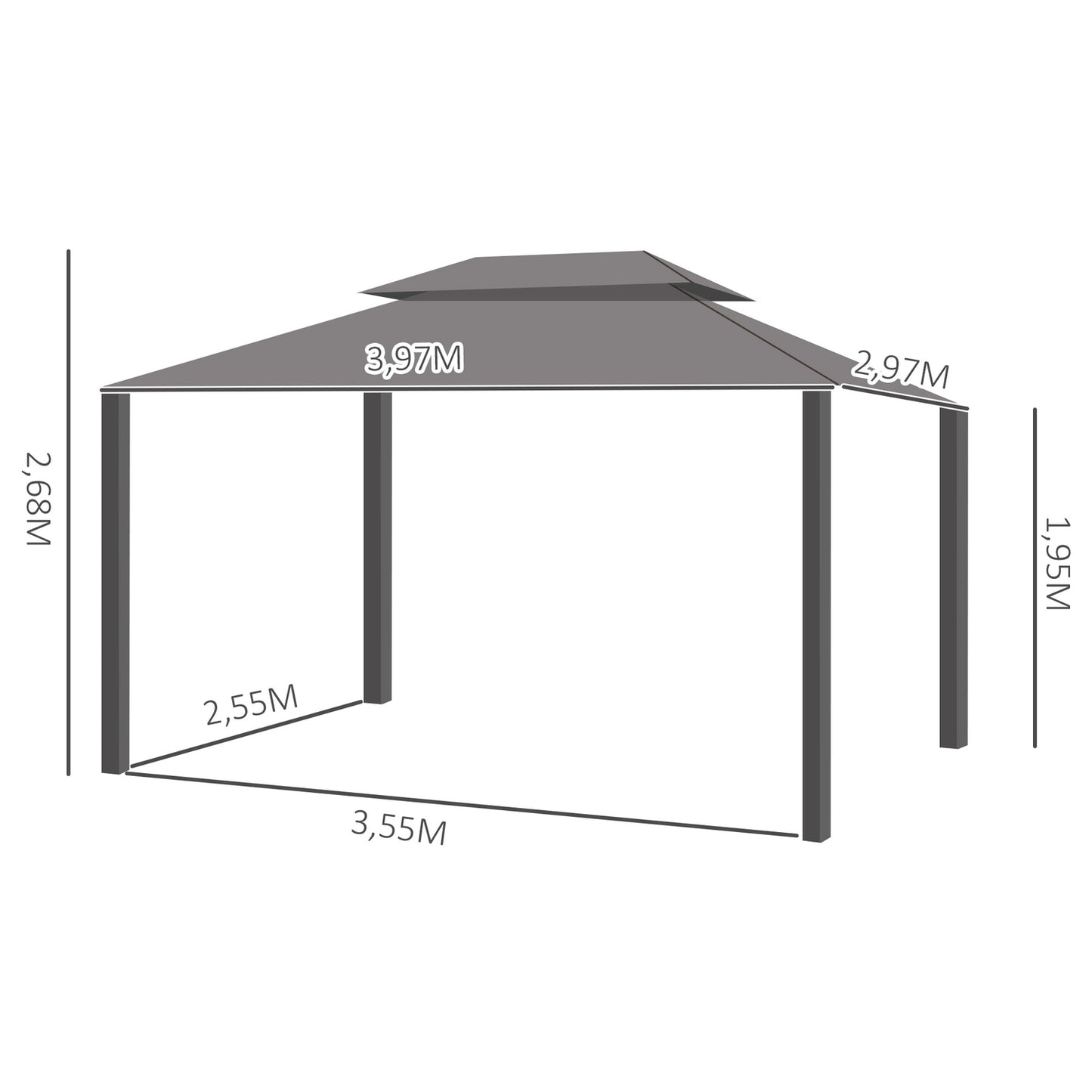 Outdoor garden pavilion tent, 4x3m, metal frame, mosquito net
