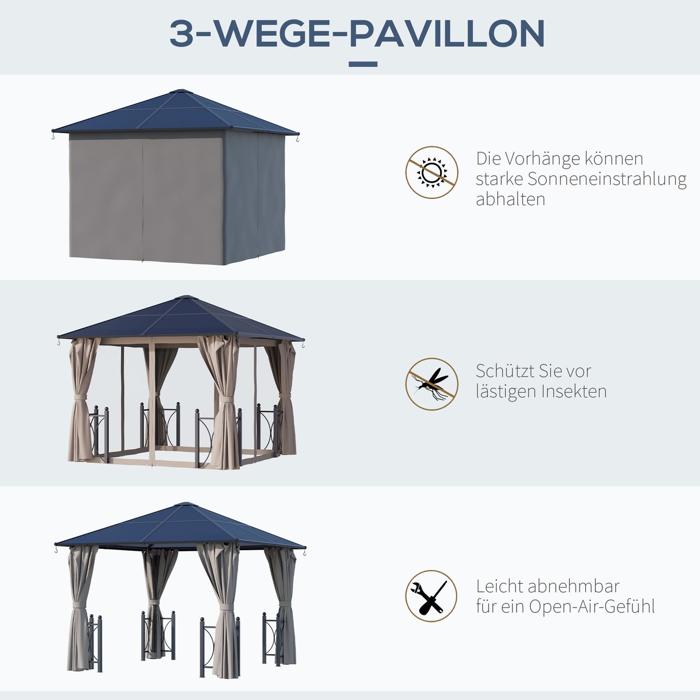Garden pavilion tent, black aluminium, 300x300x263 cm