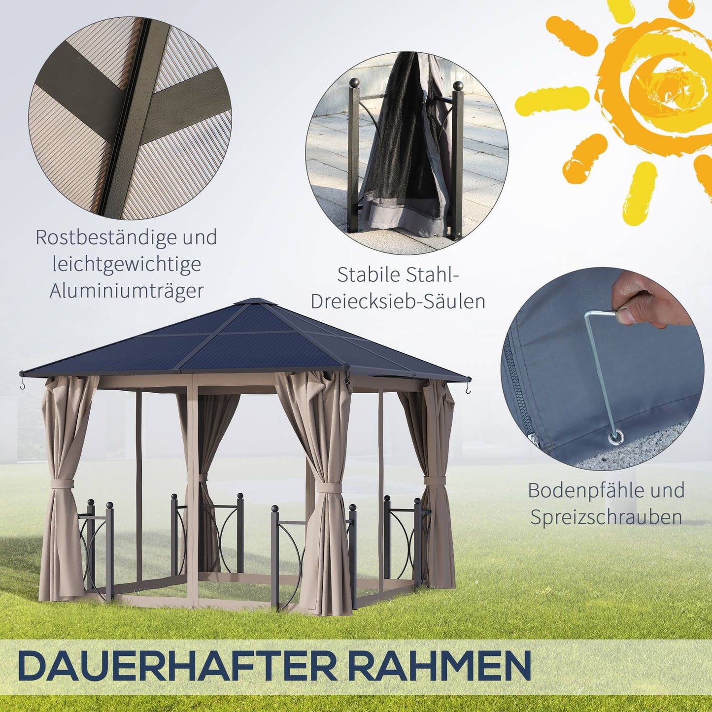 Garden pavilion tent, black aluminium, 300x300x263 cm