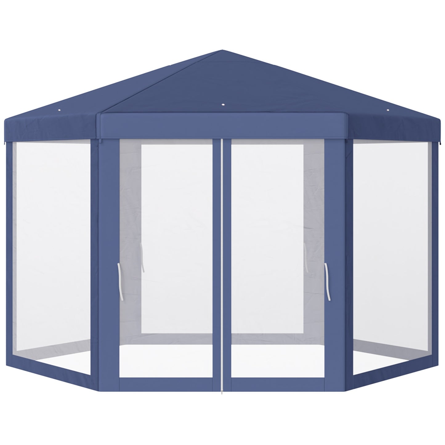 Hexagonal garden pavilion with mosquito net - blue, 195x250x250 cm
