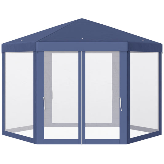 Hexagonal garden pavilion with mosquito net - blue, 195x250x250 cm