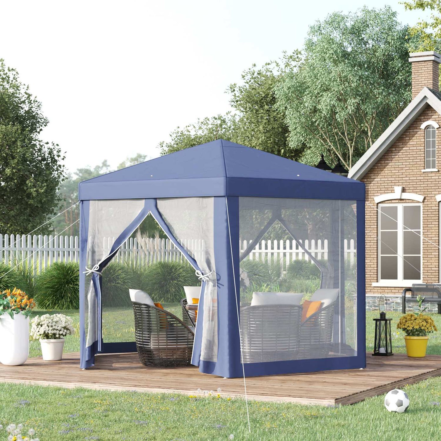 Hexagonal garden pavilion with mosquito net - blue, 195x250x250 cm