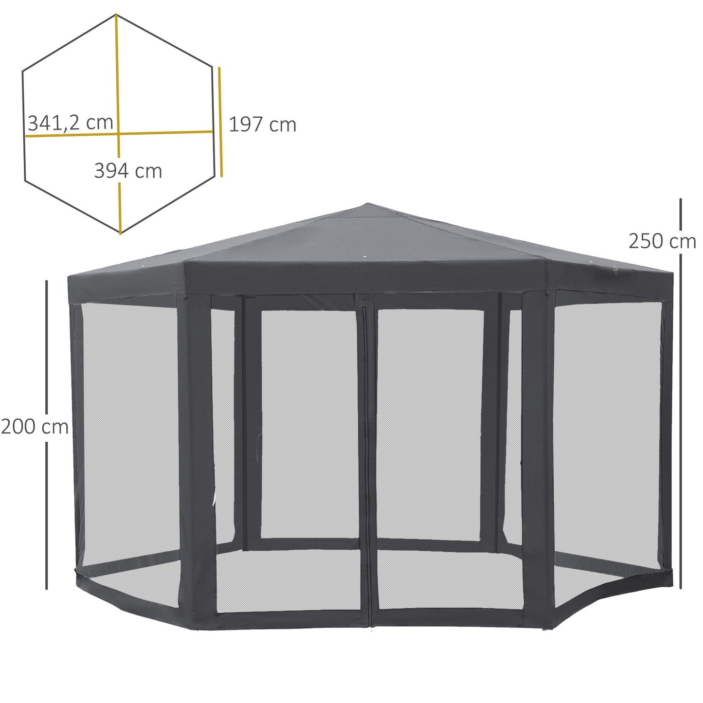 Hexagonal garden pavilion tent with mosquito net - Grey