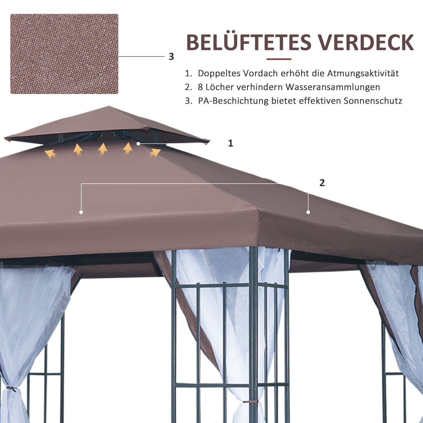 Garden pavilion - Mosquito net & Double roof - 3x3m