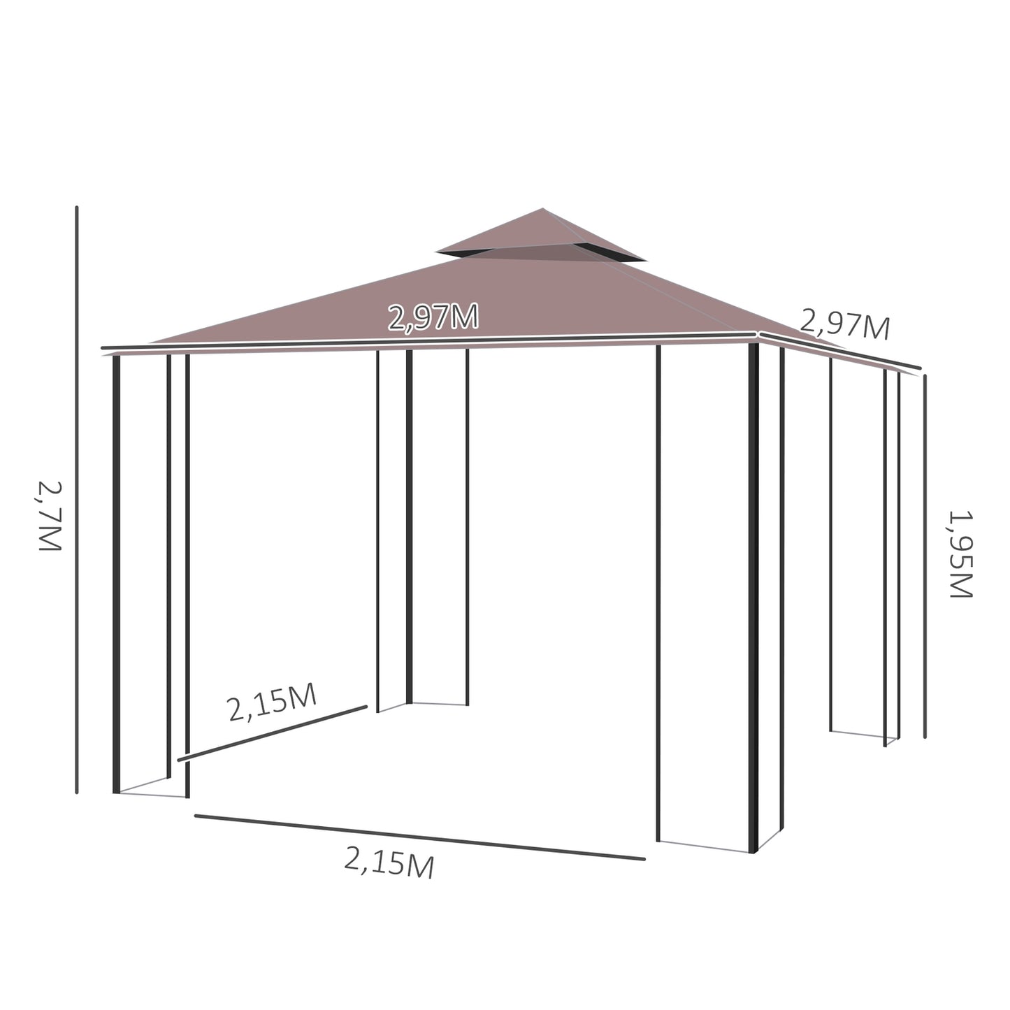 Garden pavilion - Mosquito net & Double roof - 3x3m