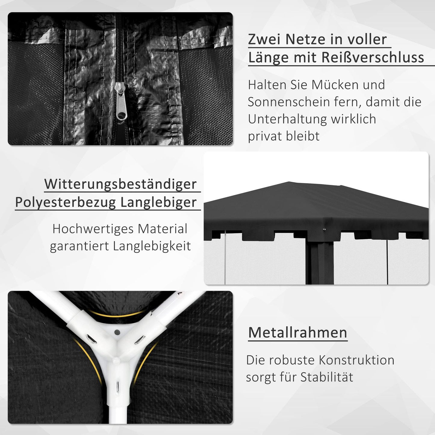 Outdoor pavilion party tent with mesh walls, 4x3m, dark grey