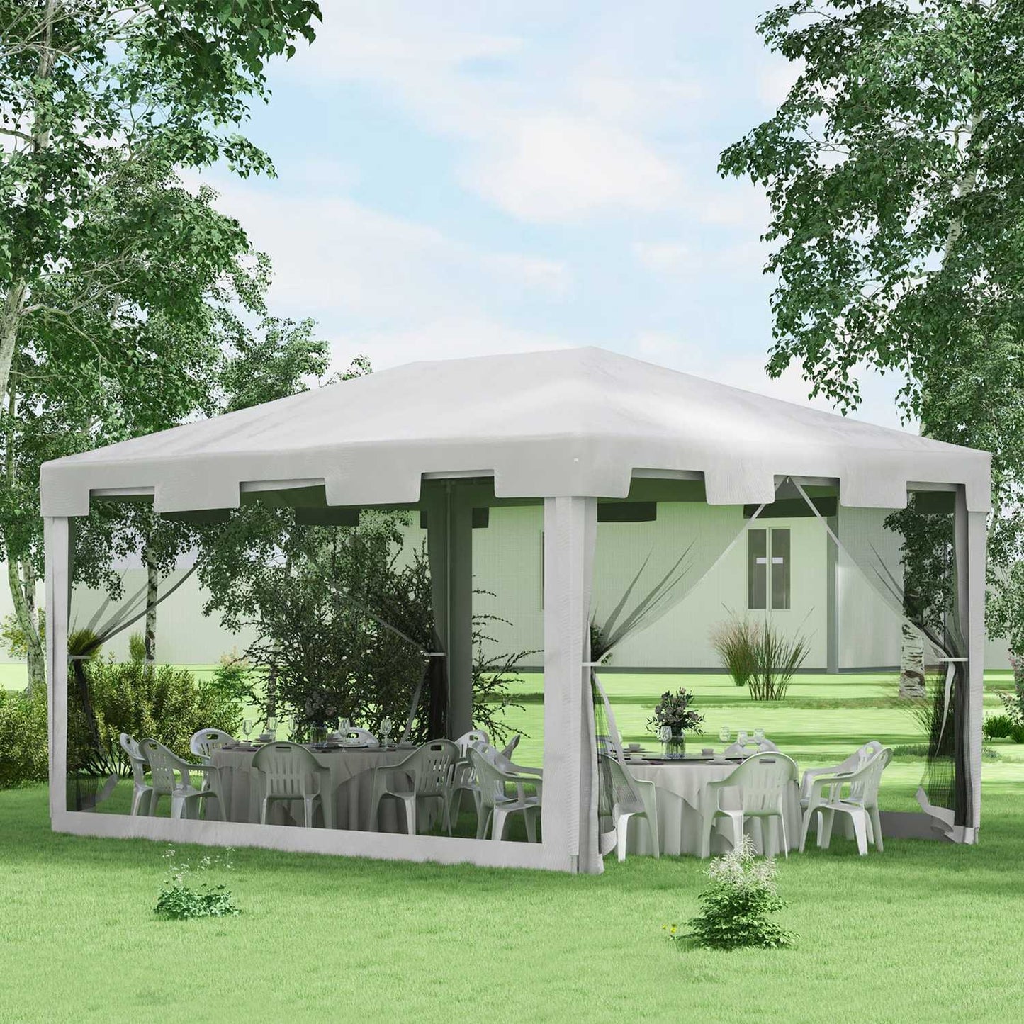 Garden pavilion tent 4x3m with mesh walls