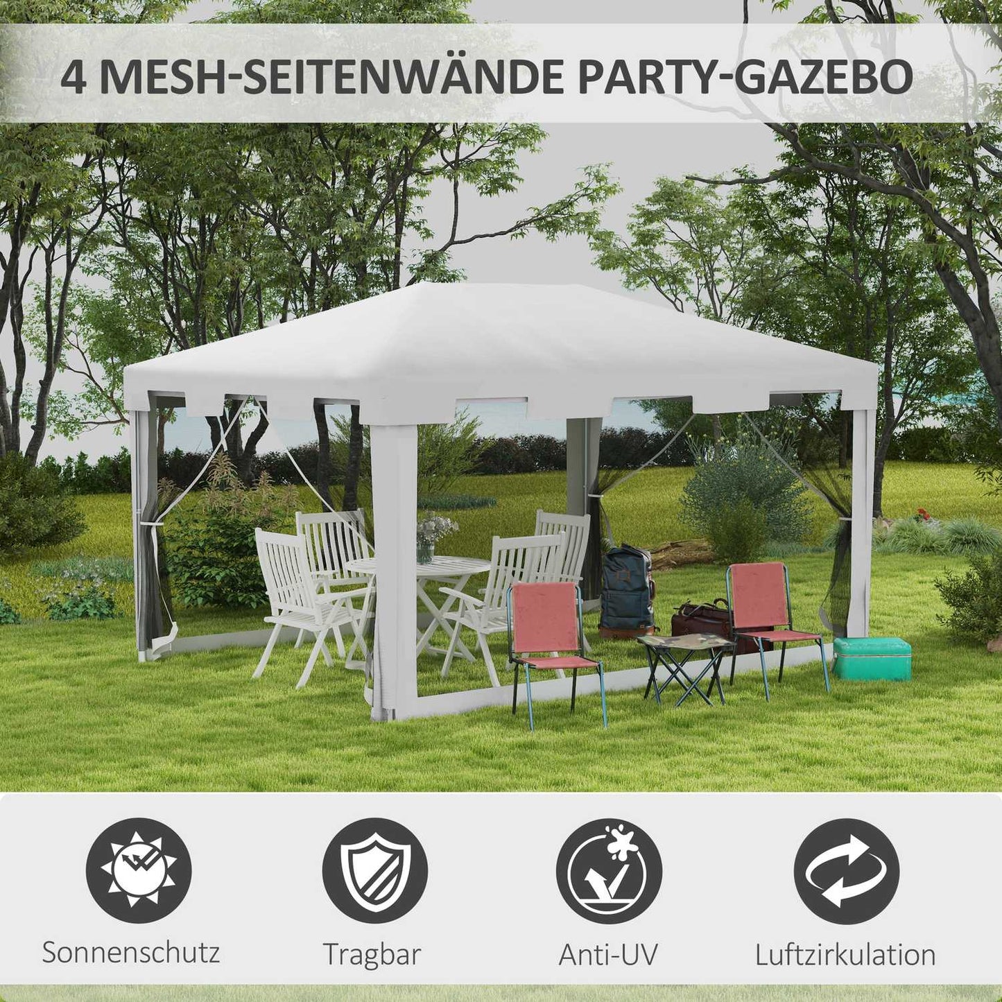 Garden pavilion tent 4x3m with mesh walls