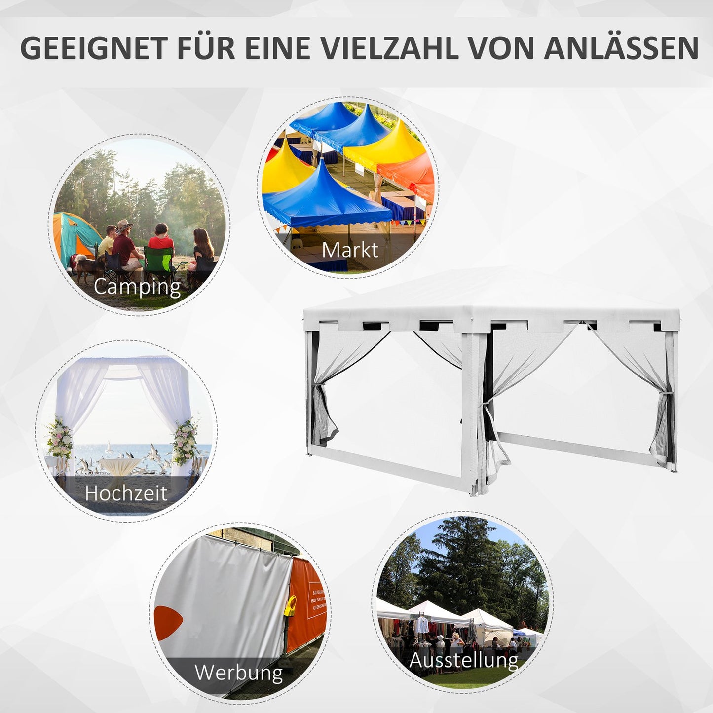 Garden pavilion tent 4x3m with mesh walls