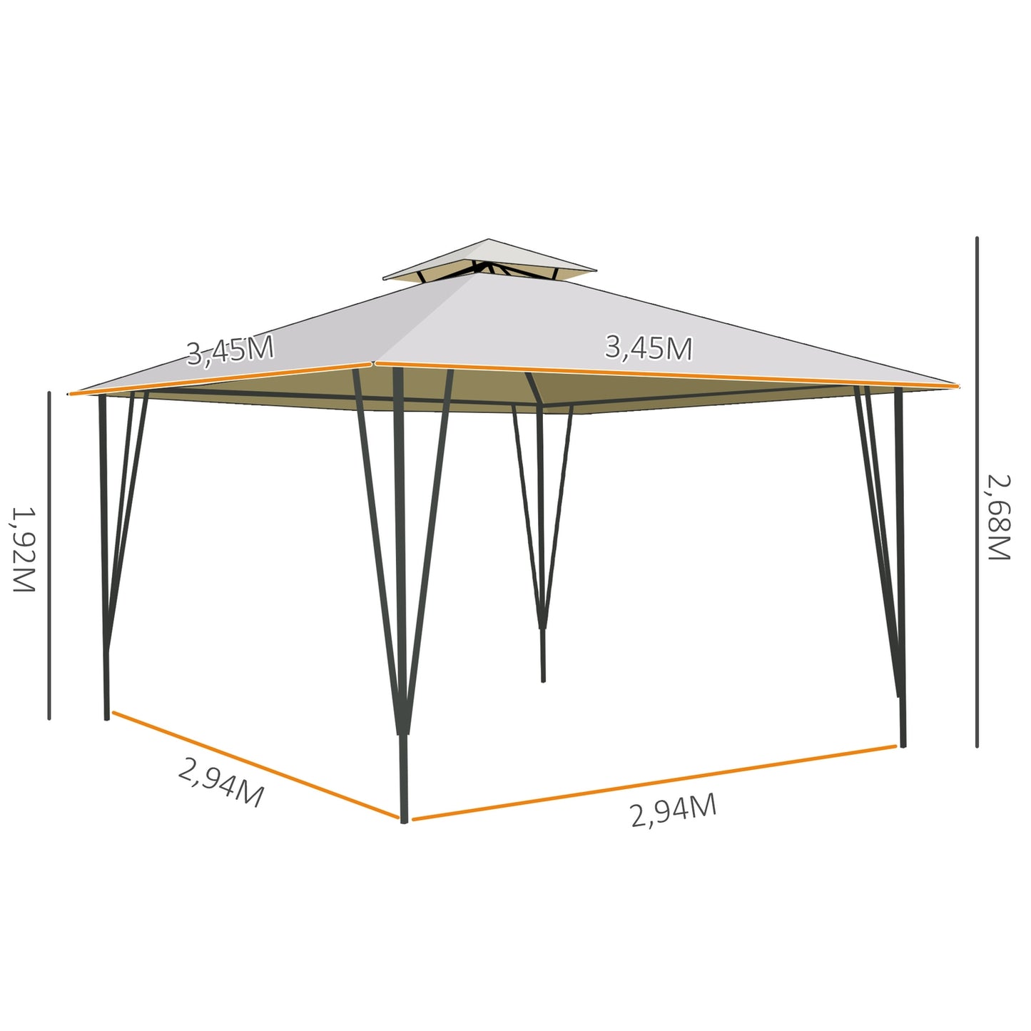 Beige metal polyester pavilion tent, double roof 3.45m