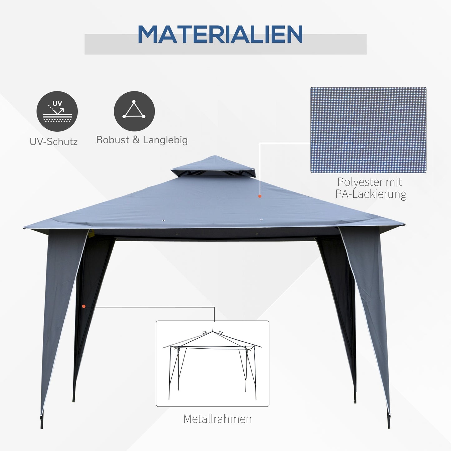 Gray metal Pavilion Party tent 3.45x3.45x2.68M Polyester