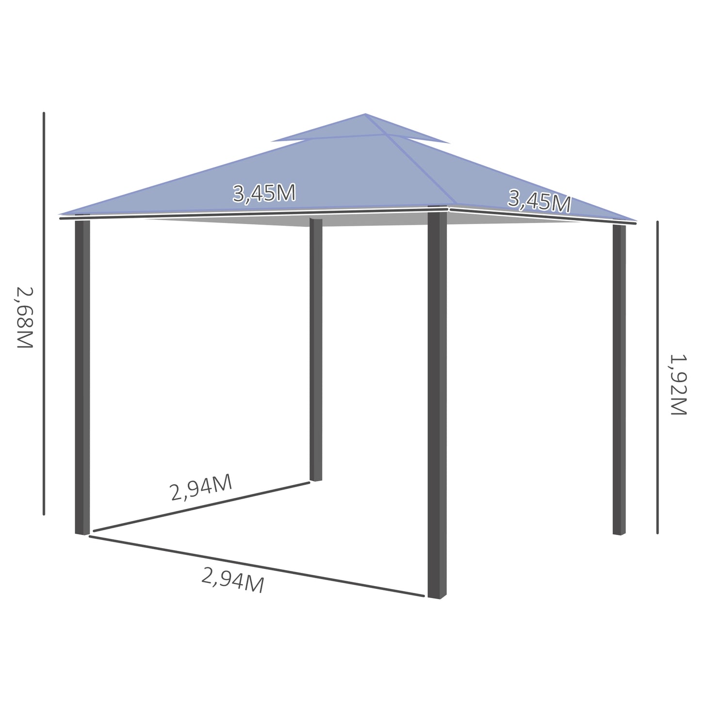 Gray metal Pavilion Party tent 3.45x3.45x2.68M Polyester