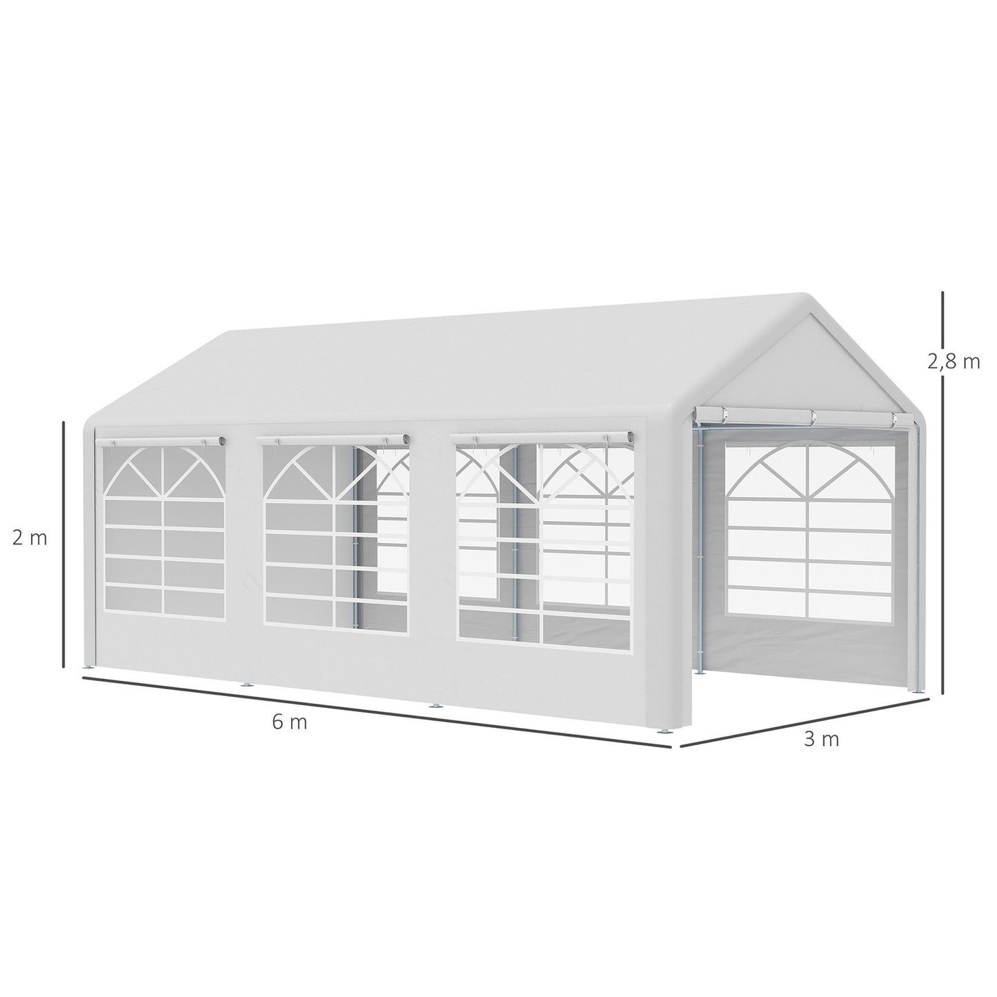 White pavilion party tent, 3x6m, with 4 side walls