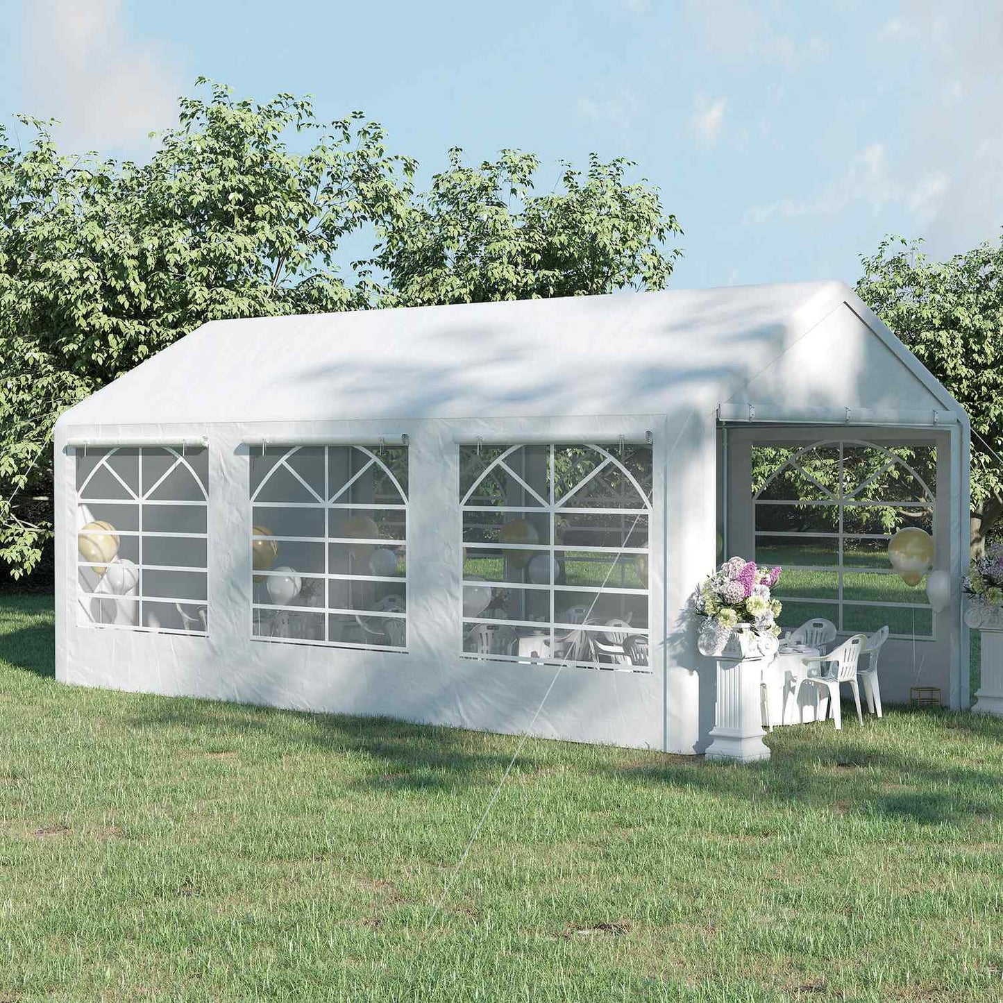 White pavilion party tent, 3x6m, with 4 side walls