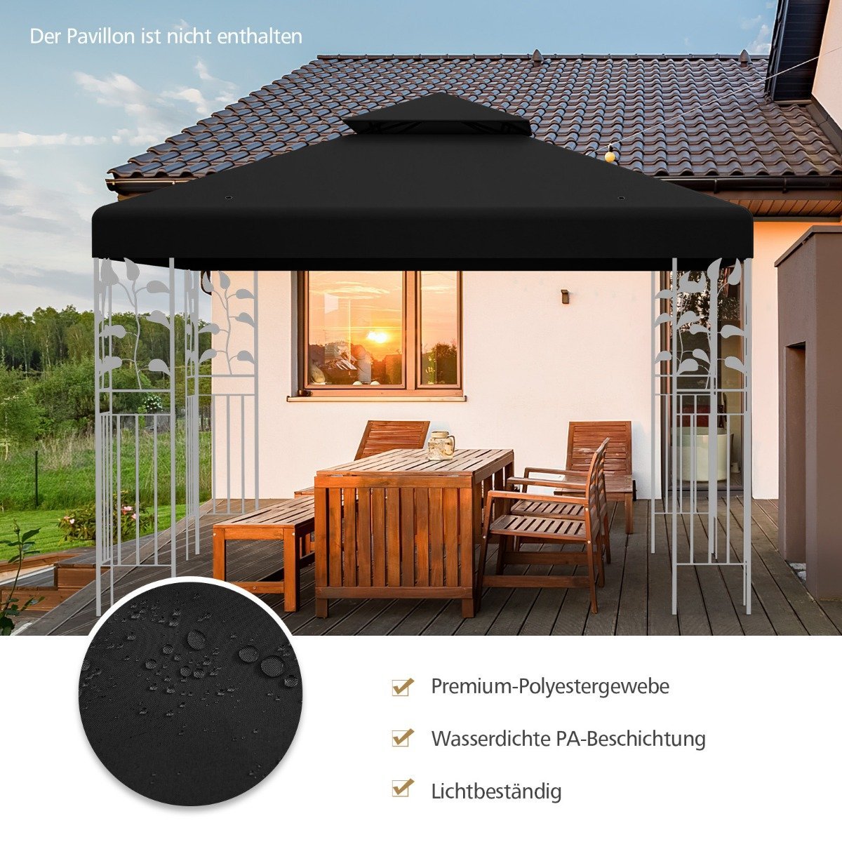 Pavilion Replacement Roof 3x3M Black – Weather-Resistant