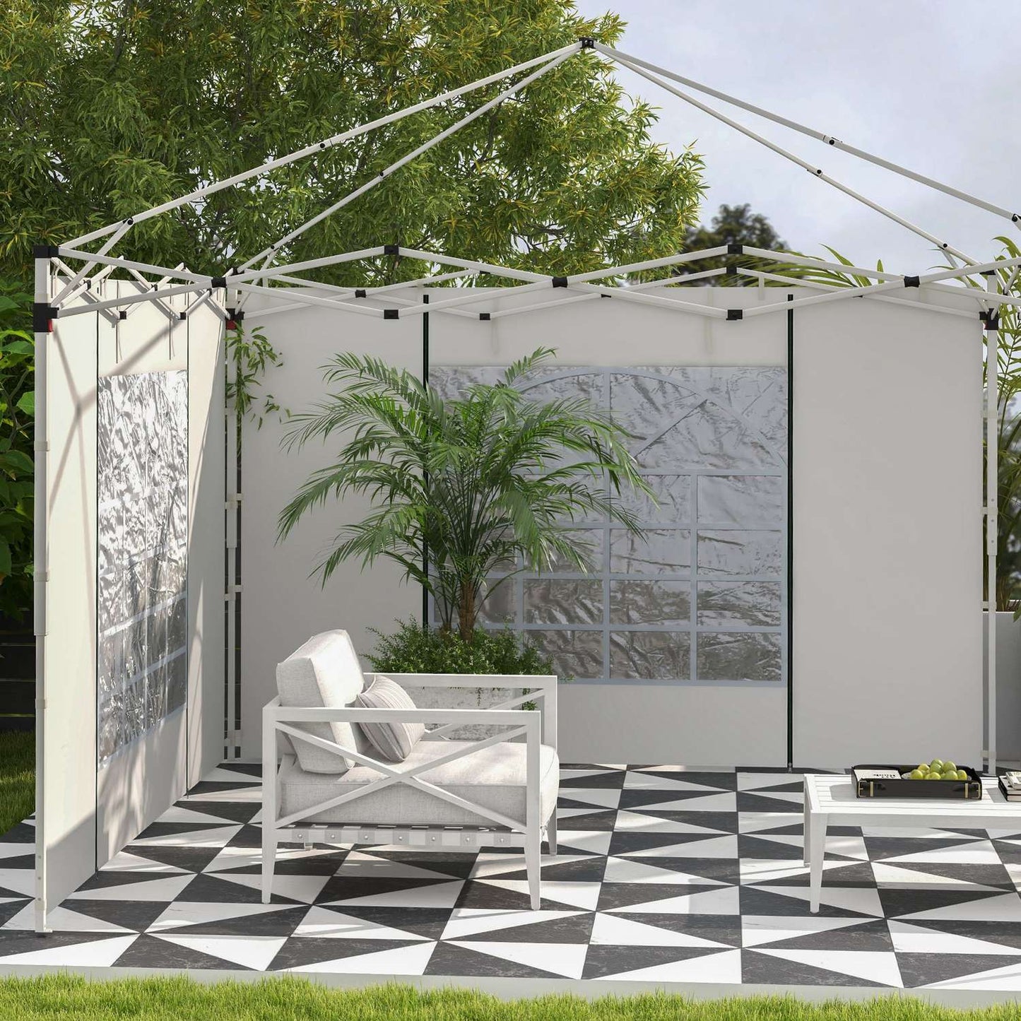 Party tent side panels with window & door, 3x3/3x6 m, White