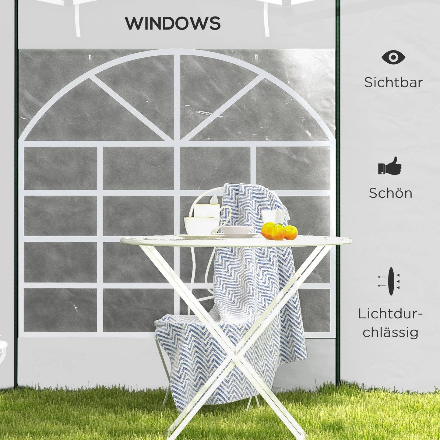 Party tent side panels with window & door, 3x3/3x6 m, White