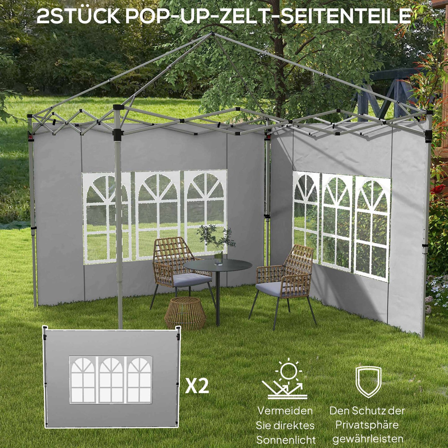 Pavilion Side Walls Set, 3x3/3x4m, Waterproof, Light Grey