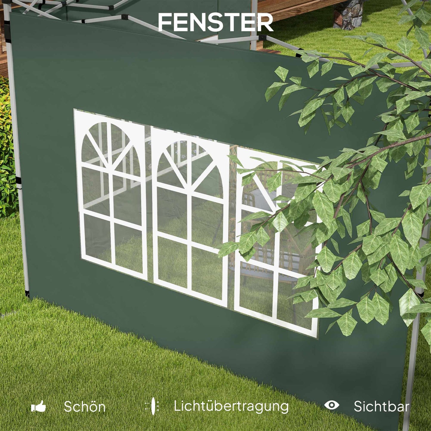 Pavilion Sidewalls Set with Windows, Waterproof, Green