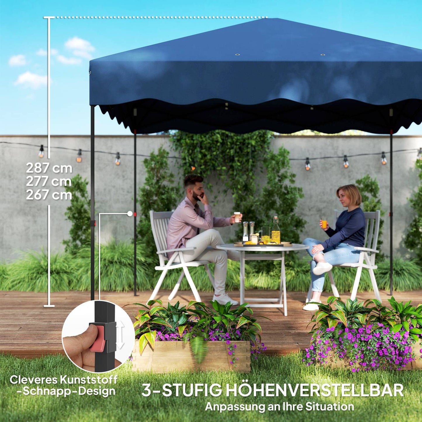 Pop-up garden pavilion, 3x3m, water-repellent, UV 50+