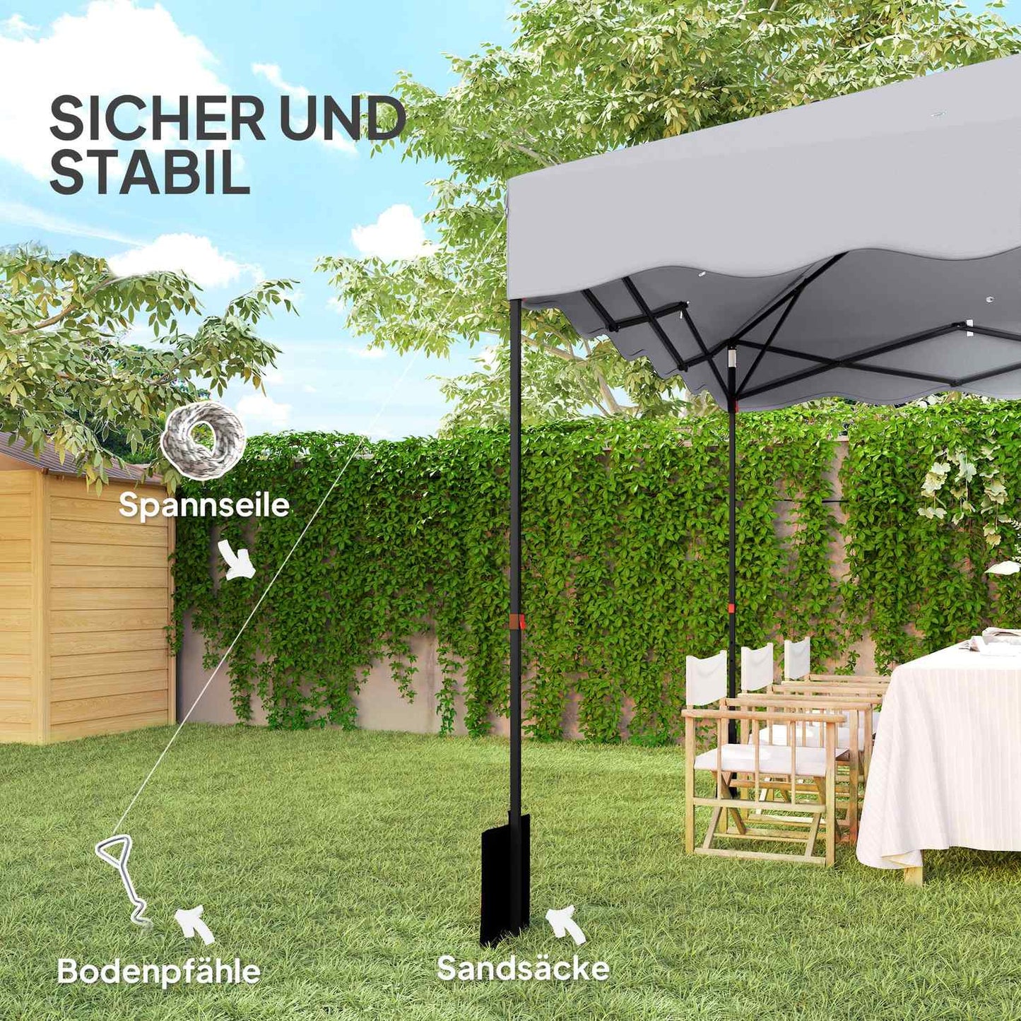 3x3m water-repellent pop-up pavilion, UV 50+, light grey