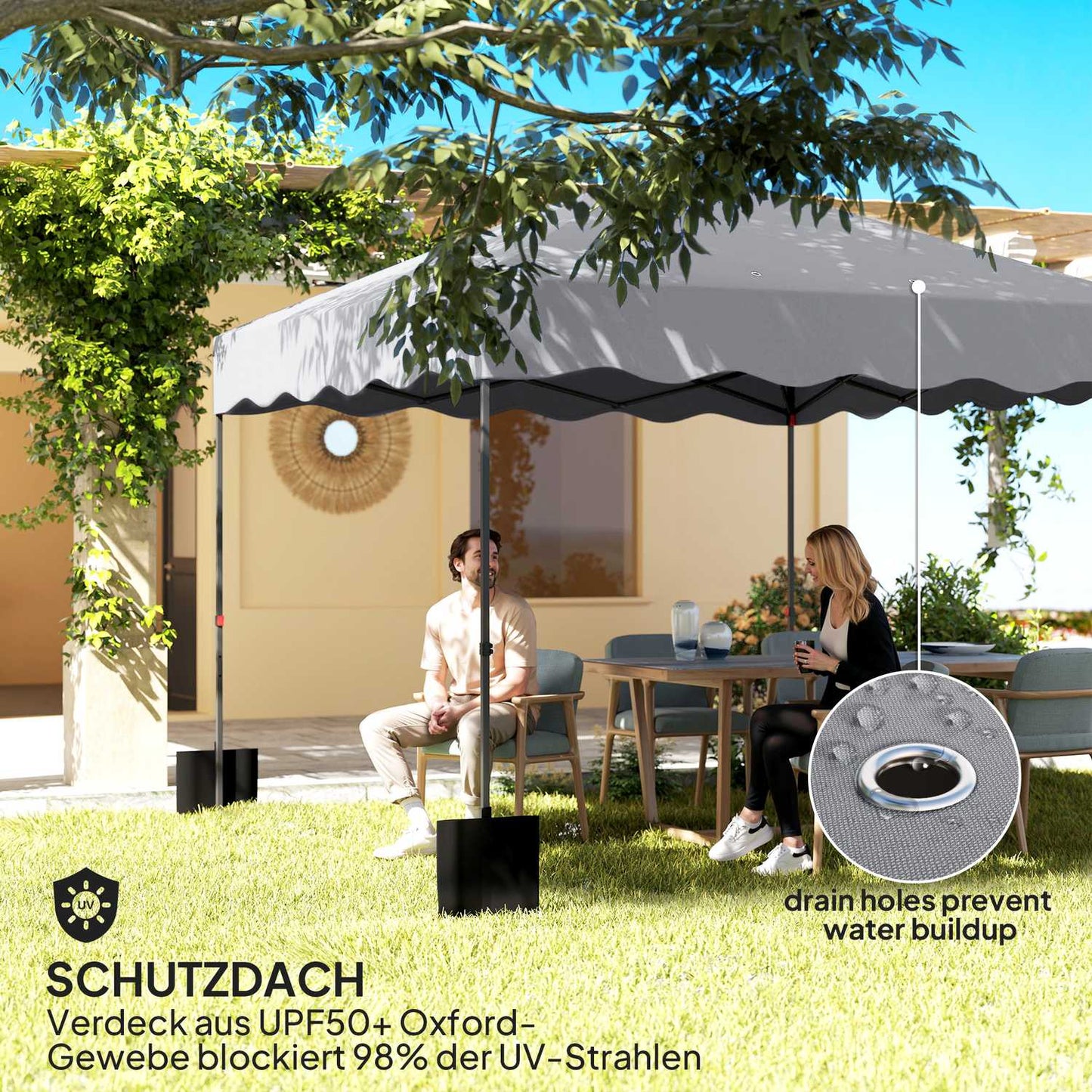 3x3m water-repellent pop-up pavilion, UV 50+, light grey