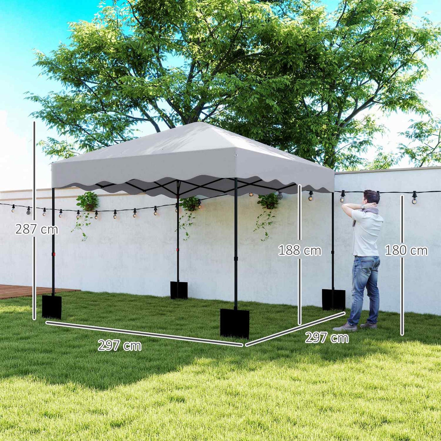 3x3m water-repellent pop-up pavilion, UV 50+, light grey