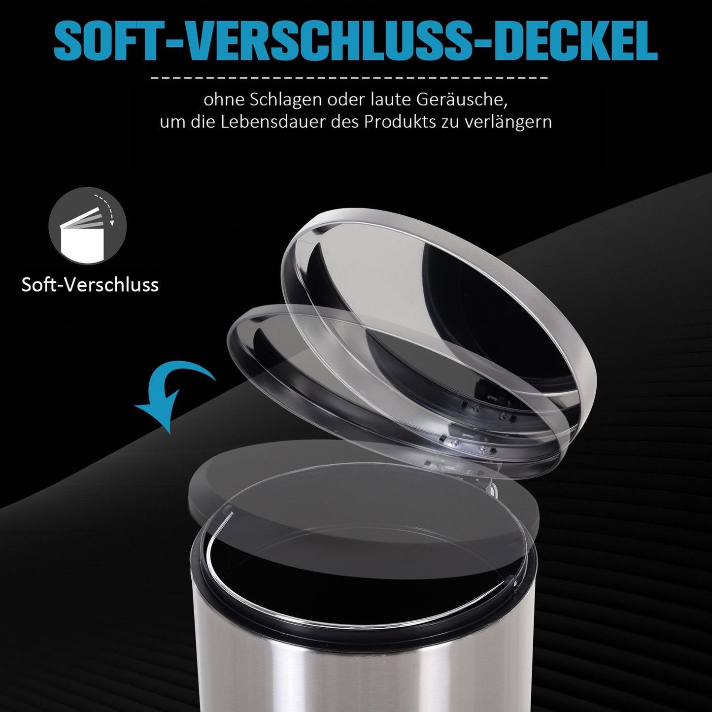 30L pedal container in stainless steel with soft-closing lid