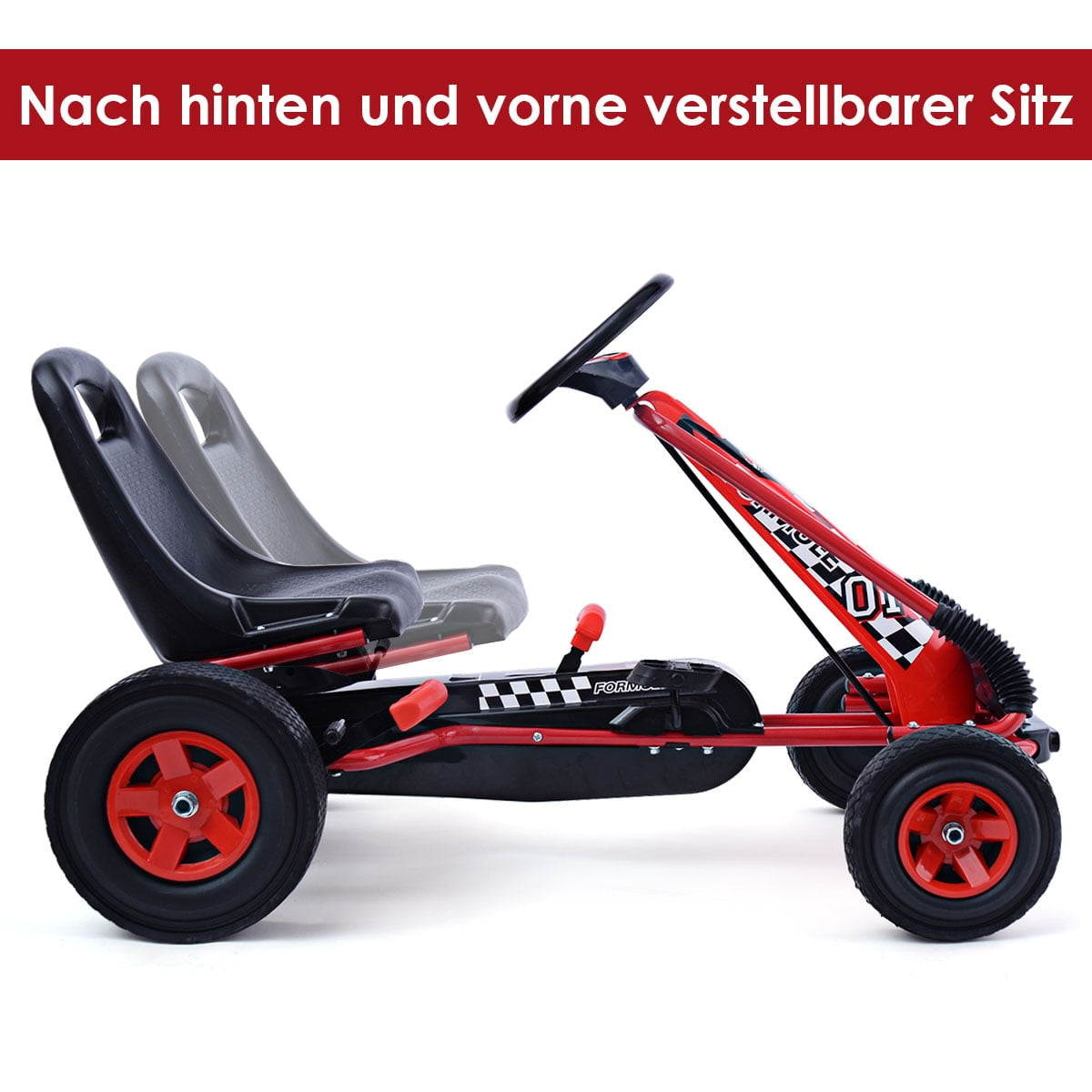 Pedal GoKart for Kids, Adjustable Seat, Red
