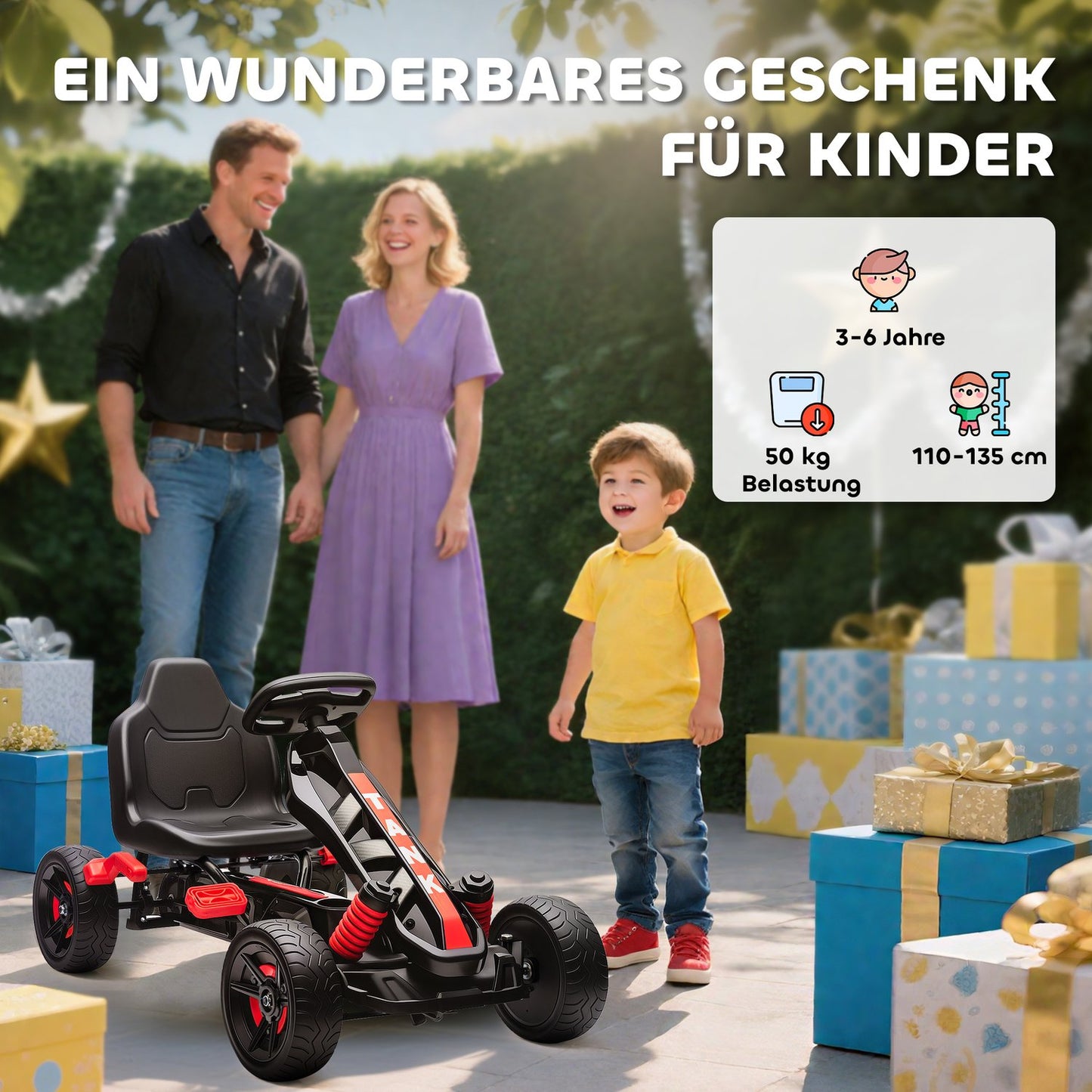Pedal Go-Kart for Kids, Brake, Non-Slip Wheels, Ages 3-6