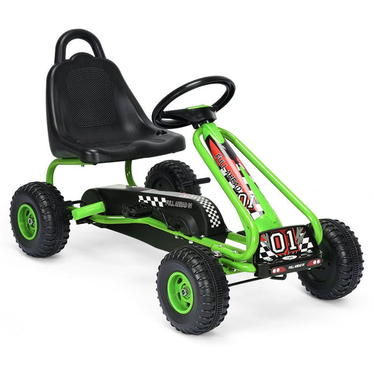 Pedal Go Kart with Adjustable Seat 4 Wheels Pedal Powered Ride-On Car 92 x 50 x 53 cm Green + Black