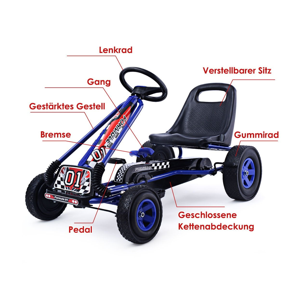 Pedal Gokart Racing Children's Car Pedal Vehicle Pedal Car Gocart Outside Seat Blue