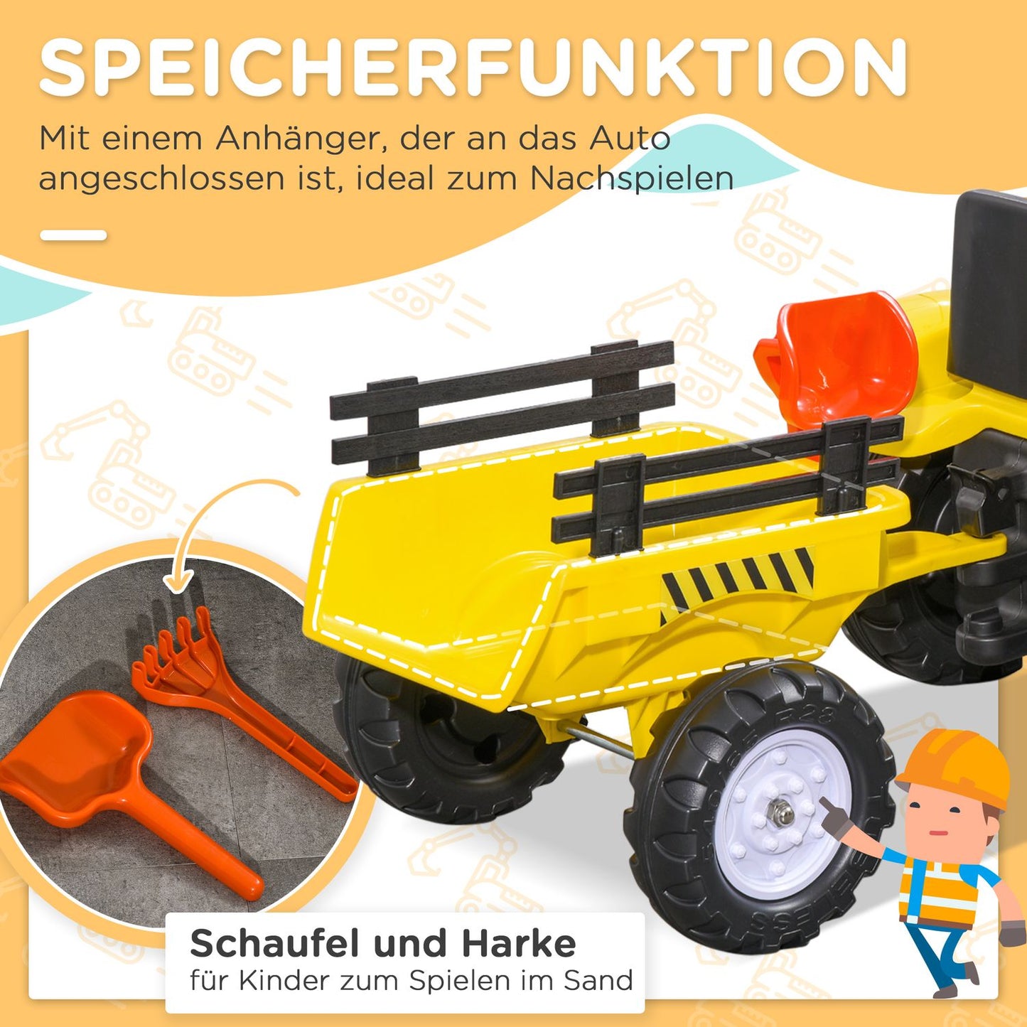 Pedal tractor for children, yellow, metal, ages 3+
