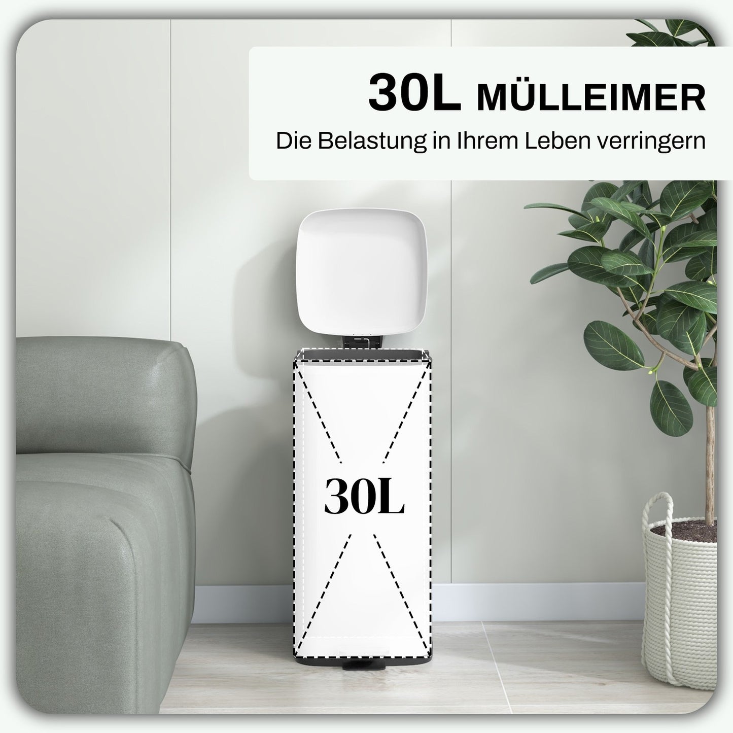 30L pedal basket with lid & inner container - metal waste bin