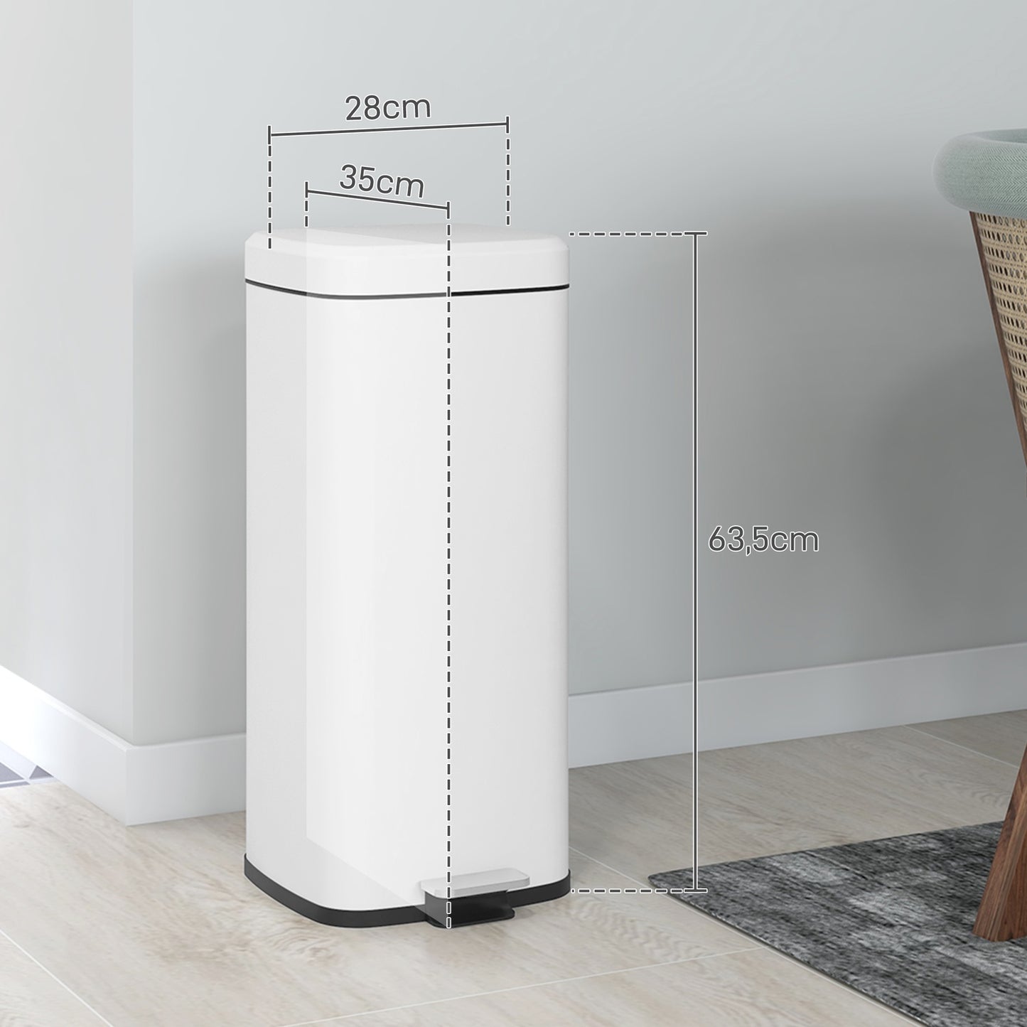 30L pedal basket with lid & inner container - metal waste bin
