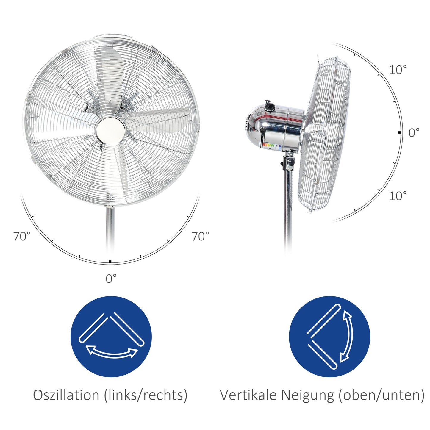 Pedestal fan - adjustable height, 3 speeds, silver