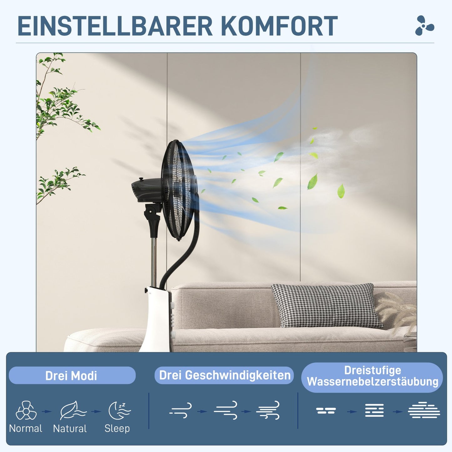 Fog fan with remote control, 3L tank, 3 speeds, black