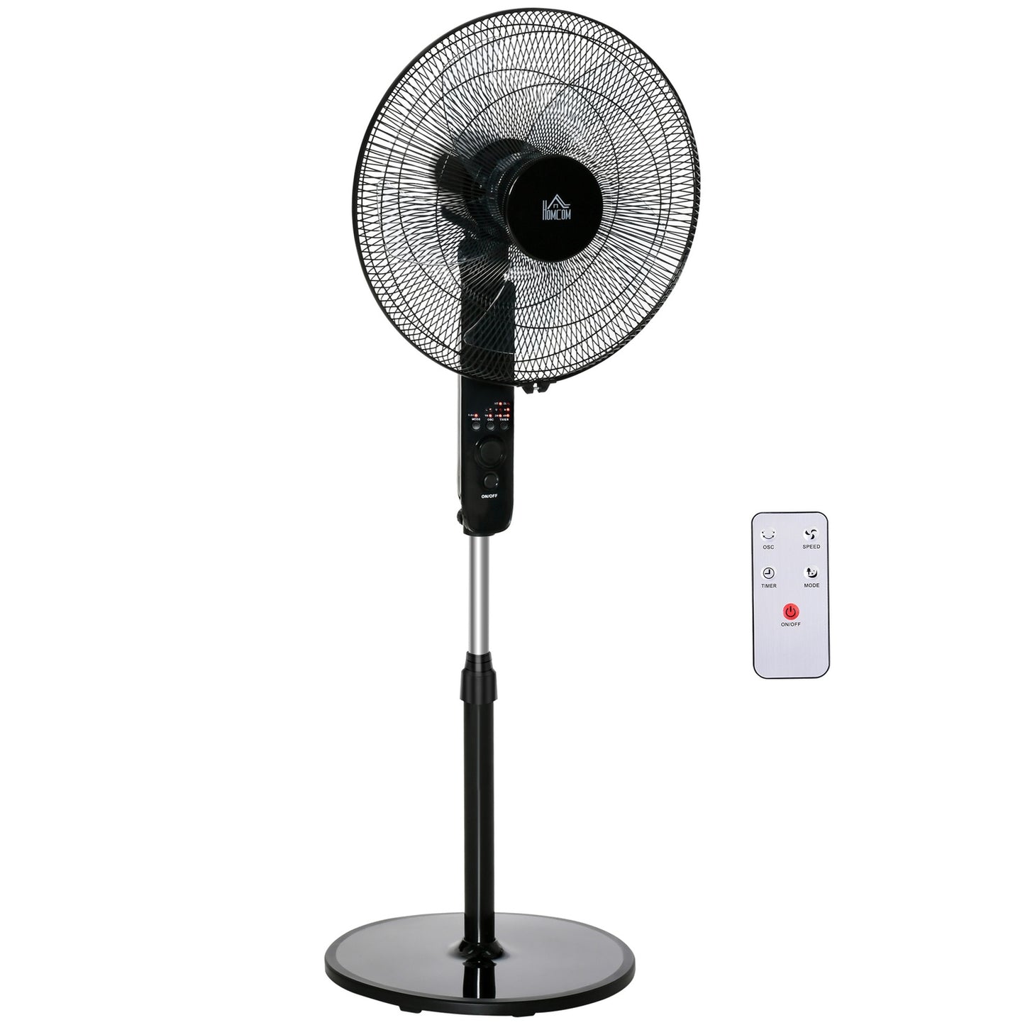 Pedestal fan with remote control, adjustable height and 3 speeds