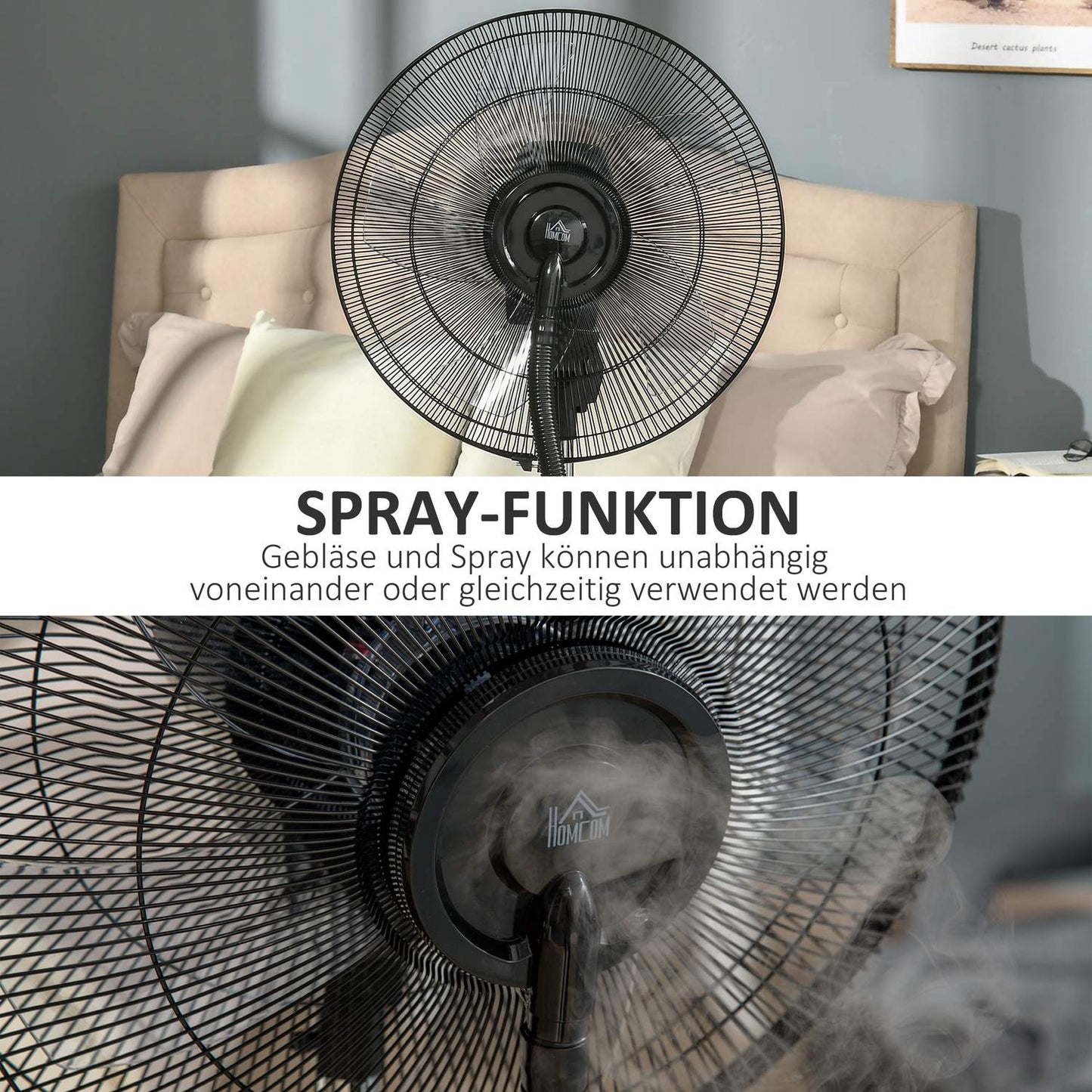 Pedestal Mist Fan 90W, 3 air modes, remote control, black