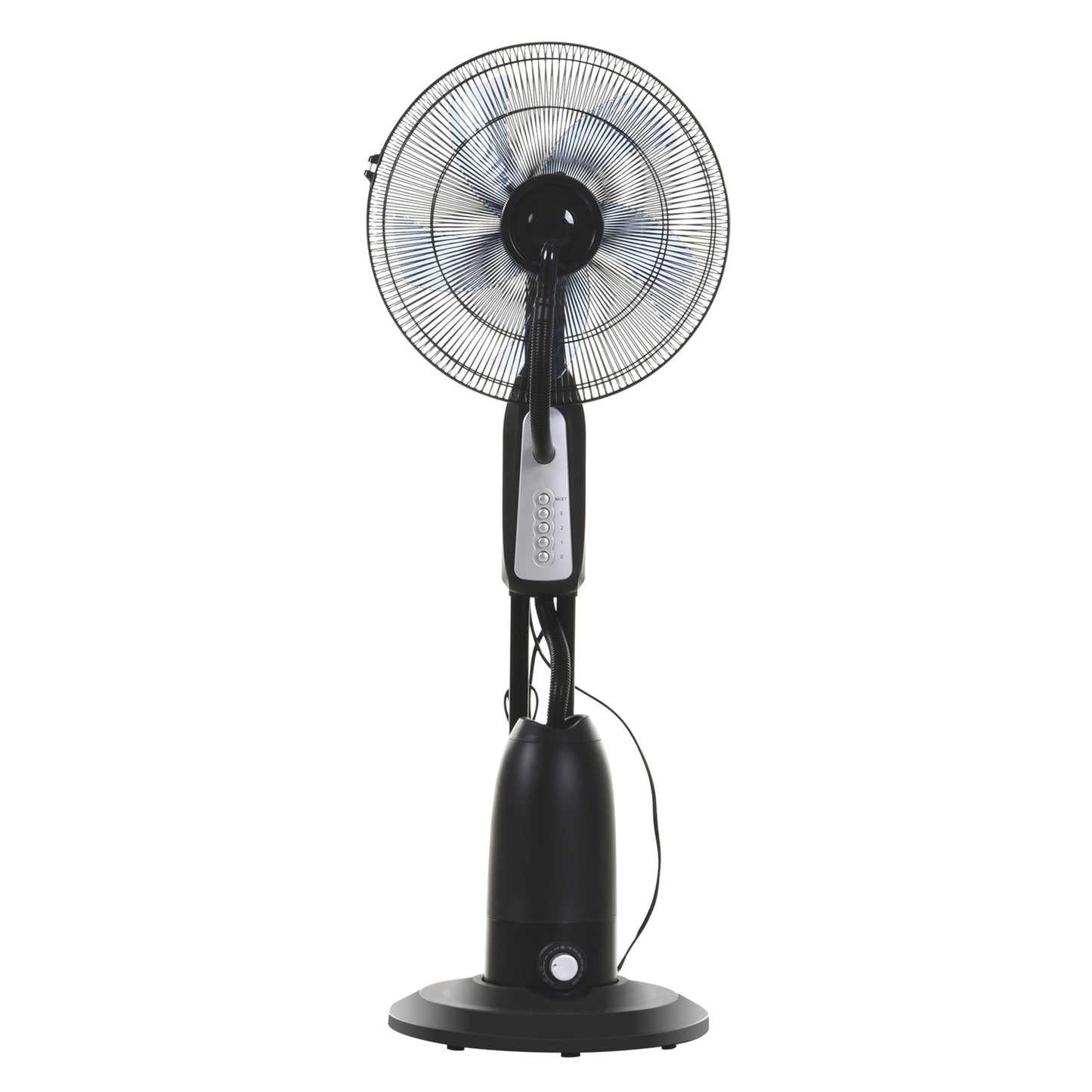 Pedestal fan with 2.8L mist, adjustable metal design