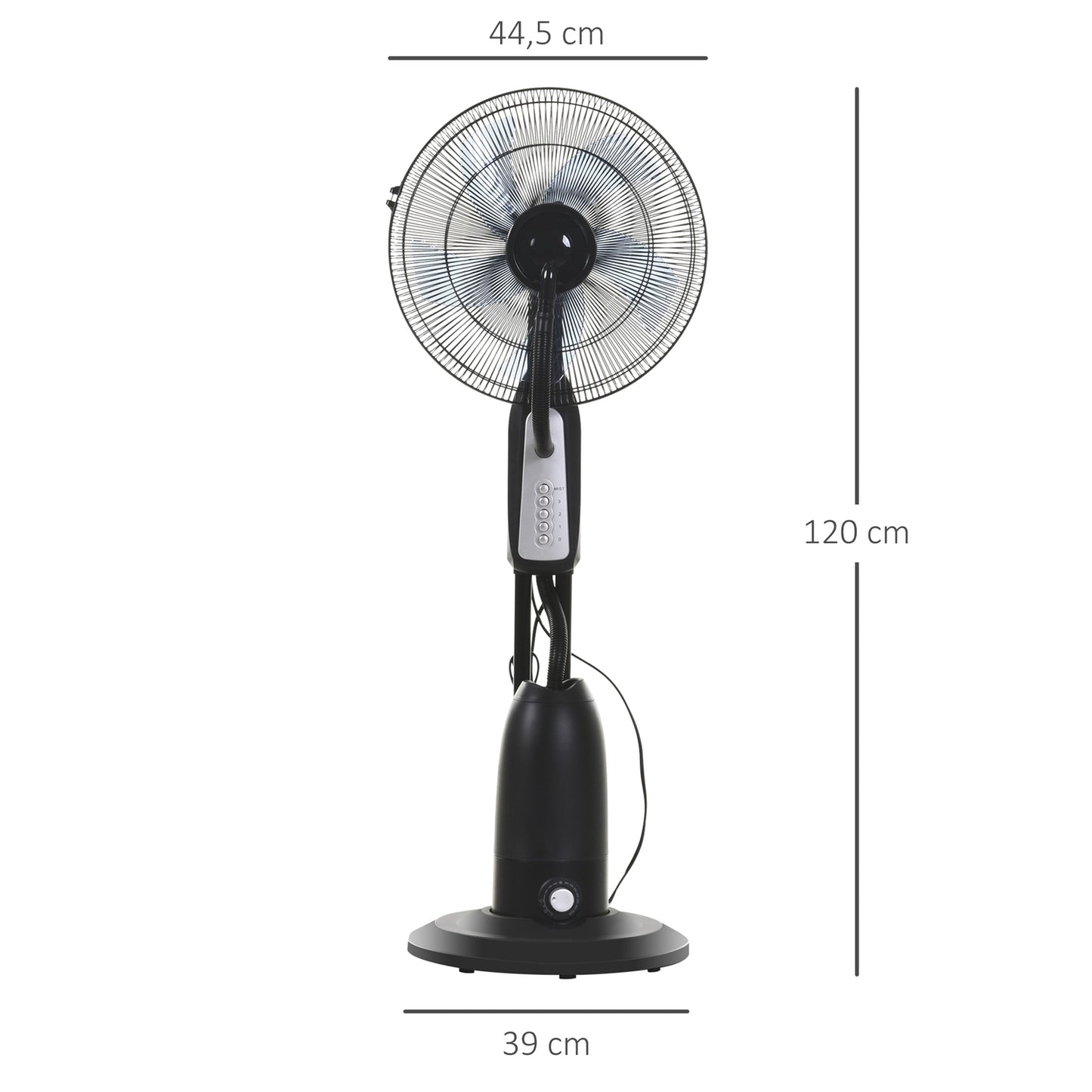 Pedestal fan with 2.8L mist, adjustable metal design