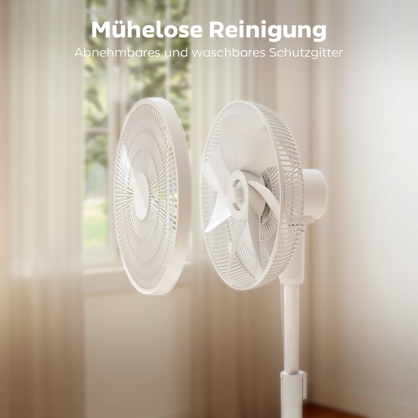 Pedestal Fan with Remote, 12 Speeds, Adjustable Height, White