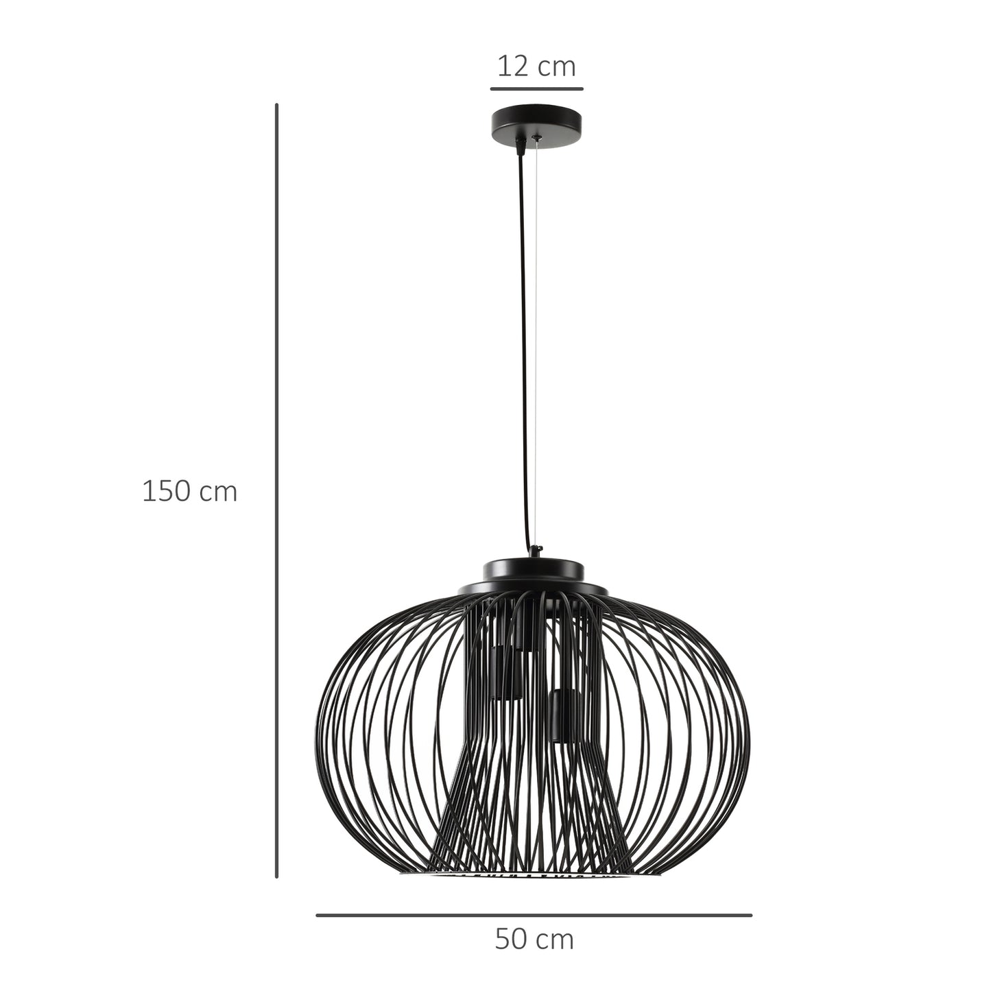 Industrial ceiling lamp, adjustable metal, black Ø50 x 150 Cm