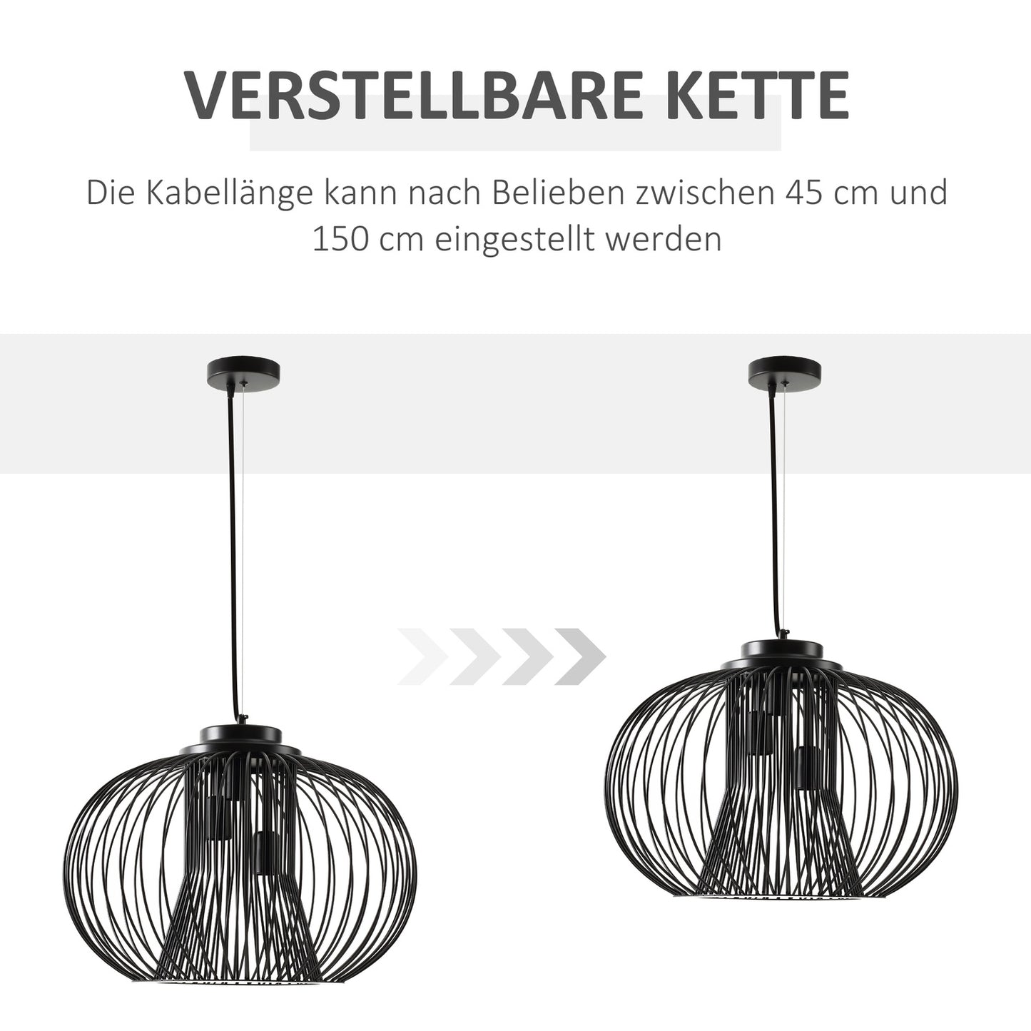 Industrial ceiling lamp, adjustable metal, black Ø50 x 150 Cm