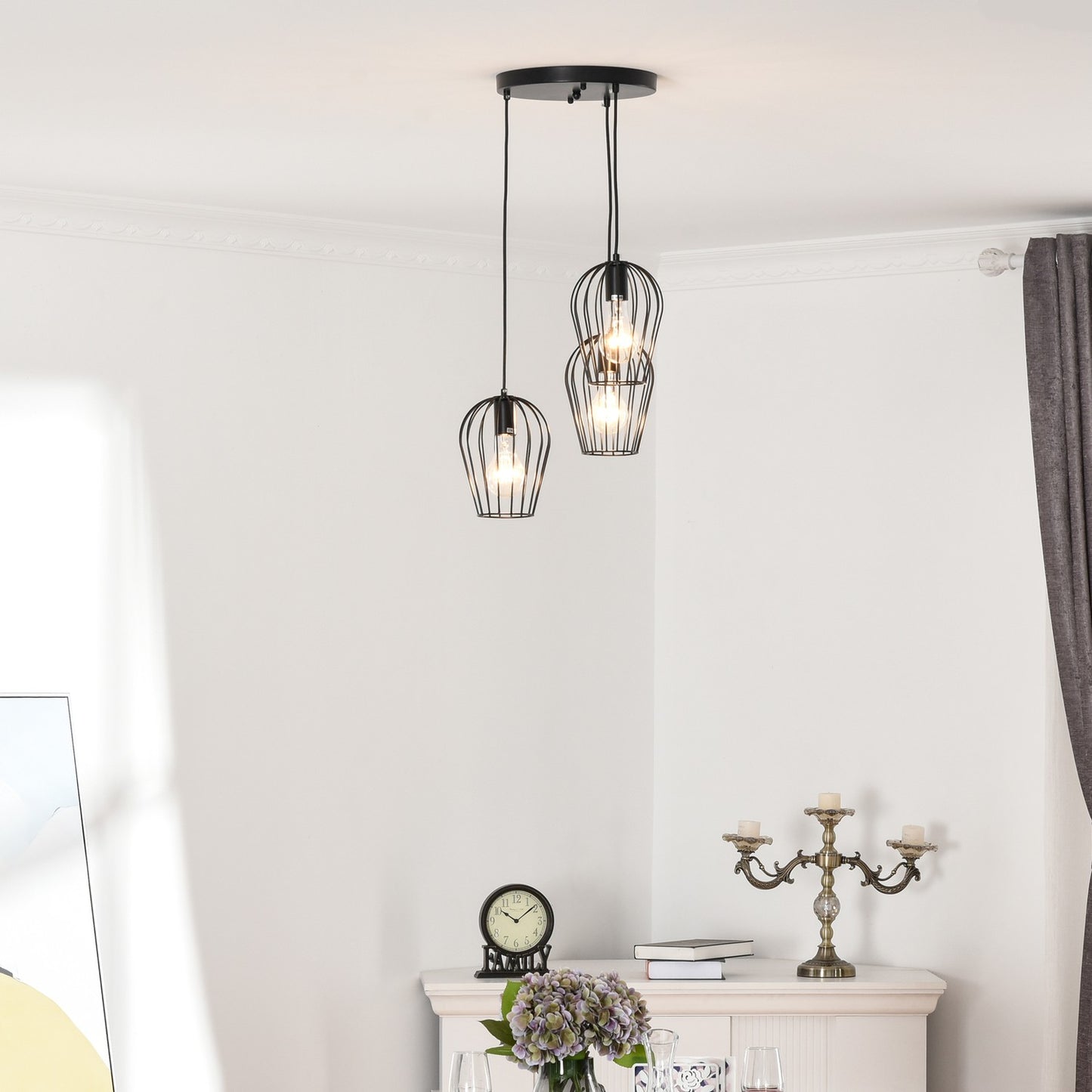 Black metal ceiling lamp - modern geometric design, Ø38x145 cm