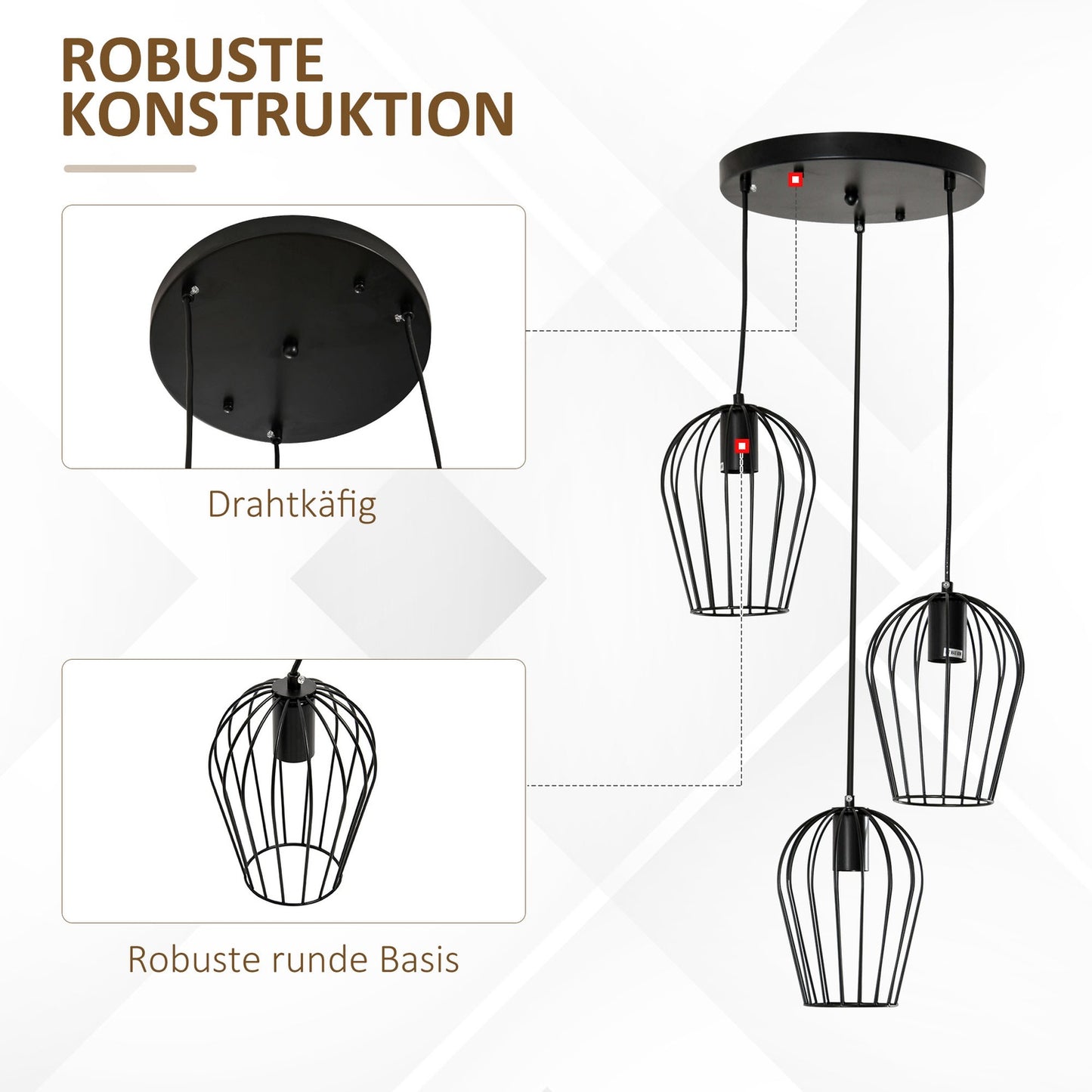 Black metal ceiling lamp - modern geometric design, Ø38x145 cm