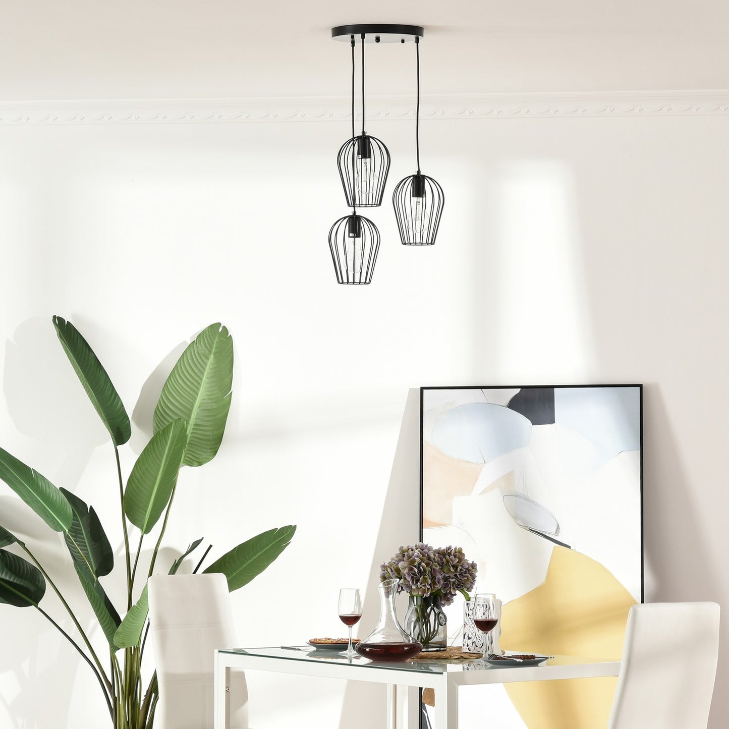 Black metal ceiling lamp - modern geometric design, Ø38x145 cm