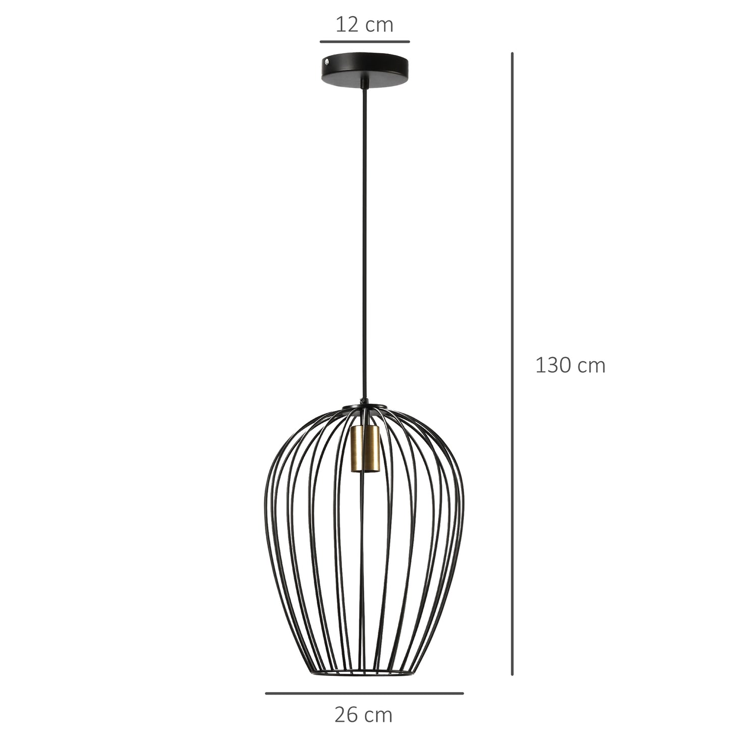 Modern black metal ceiling lamp, Ø26 x 130 cm