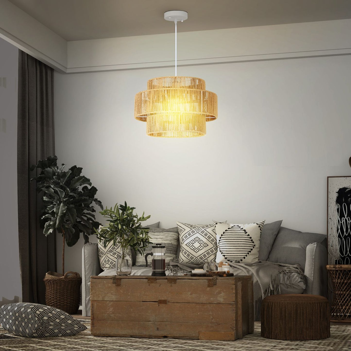 Boho Hemp Rope Pendant Light – E27, light brown, kitchen/dining room